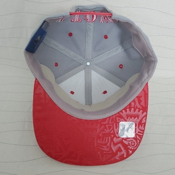 NEW Premium Mens Houston Snapback Hat Flat Bill Cap Red Gray Unual Pattern - Picture 7 of 9
